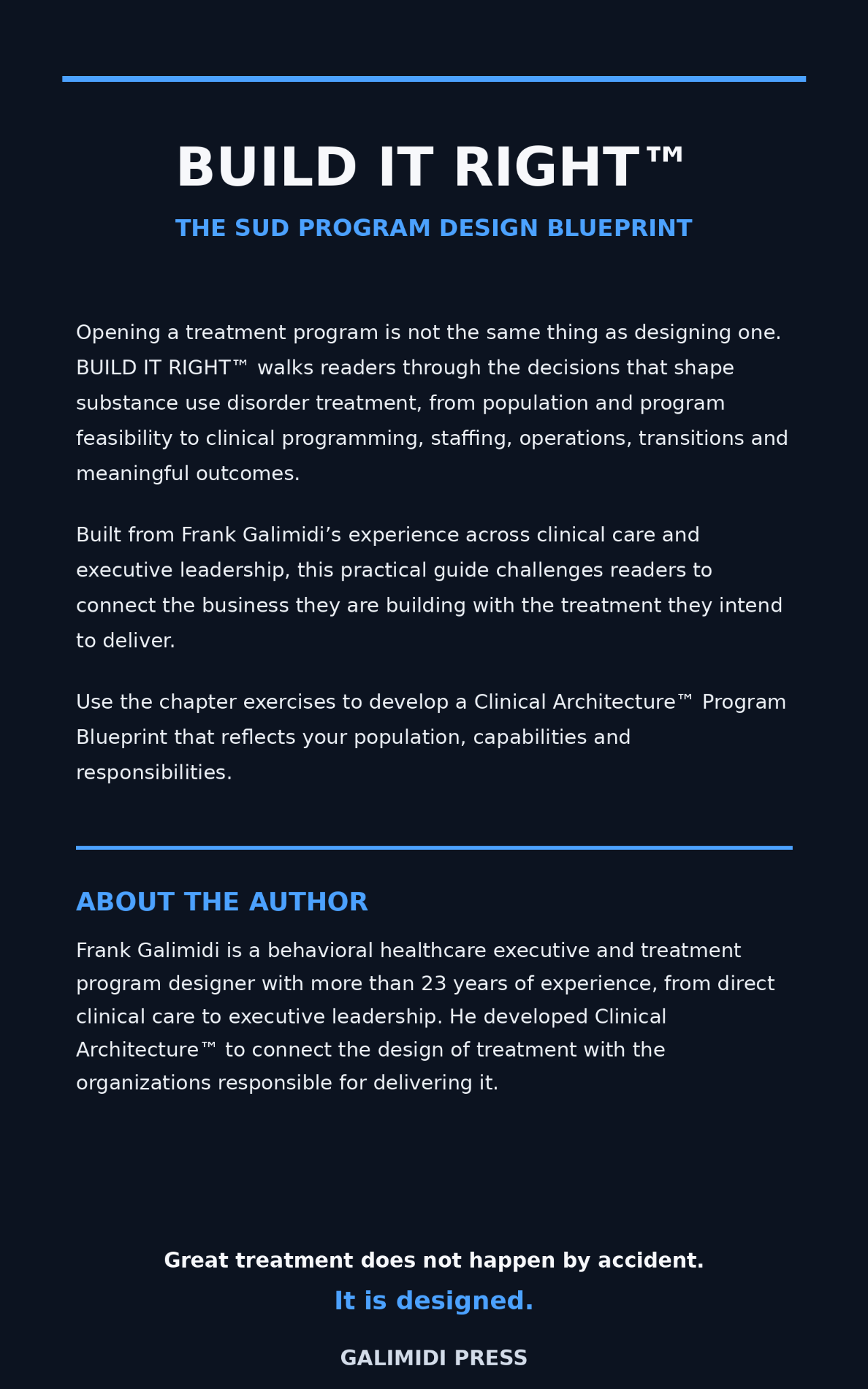 Approved BUILD IT RIGHT book back cover with description and author biography