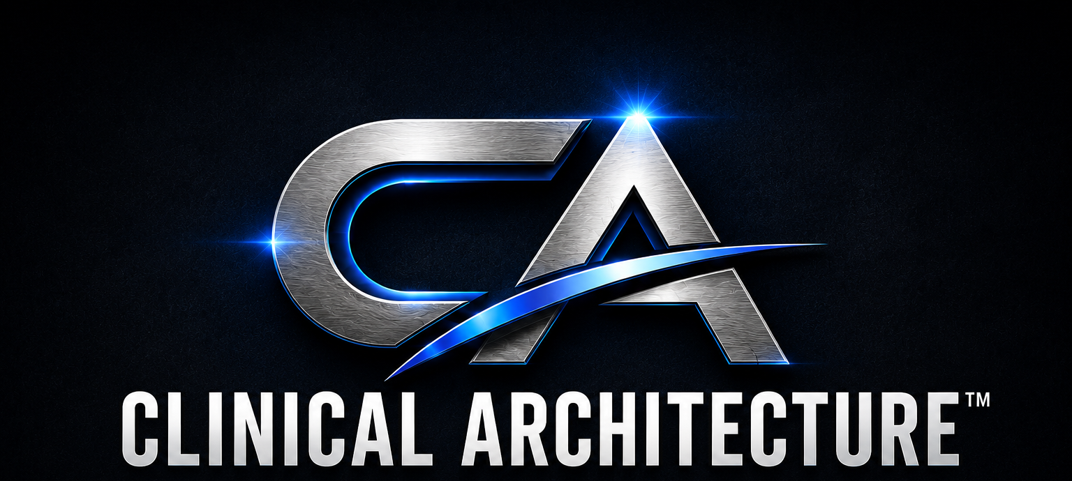 Clinical Architecture metallic blue and silver logo